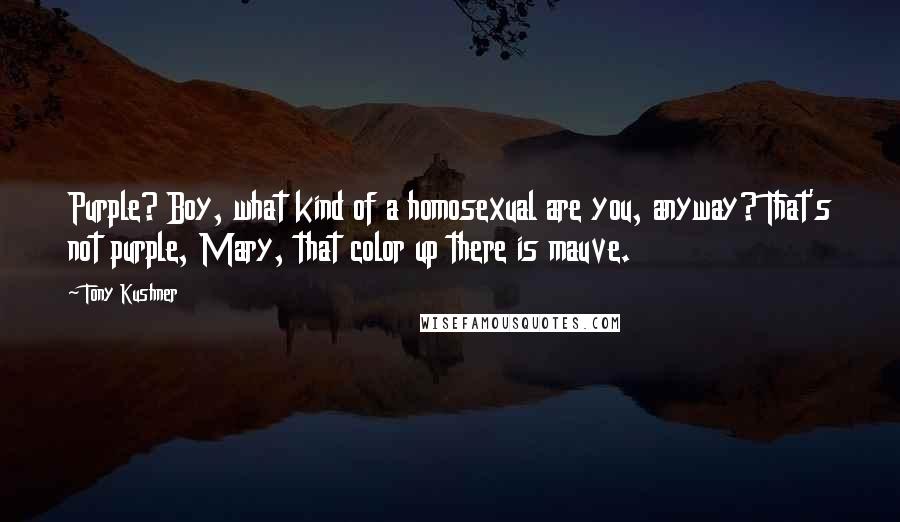 Tony Kushner Quotes: Purple? Boy, what kind of a homosexual are you, anyway? That's not purple, Mary, that color up there is mauve.