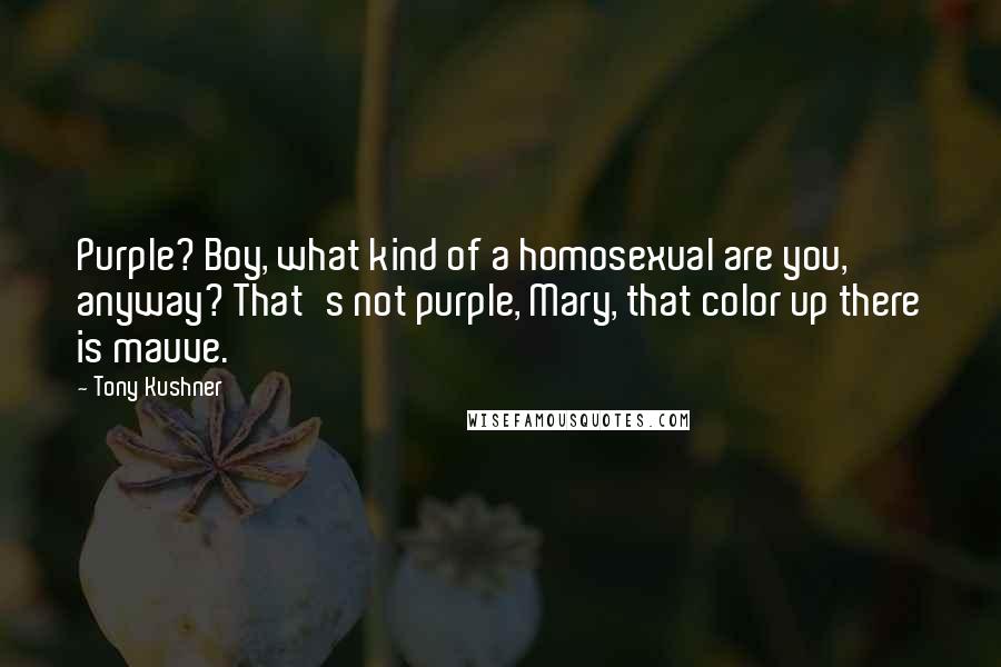 Tony Kushner Quotes: Purple? Boy, what kind of a homosexual are you, anyway? That's not purple, Mary, that color up there is mauve.