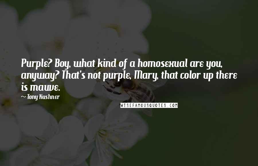 Tony Kushner Quotes: Purple? Boy, what kind of a homosexual are you, anyway? That's not purple, Mary, that color up there is mauve.