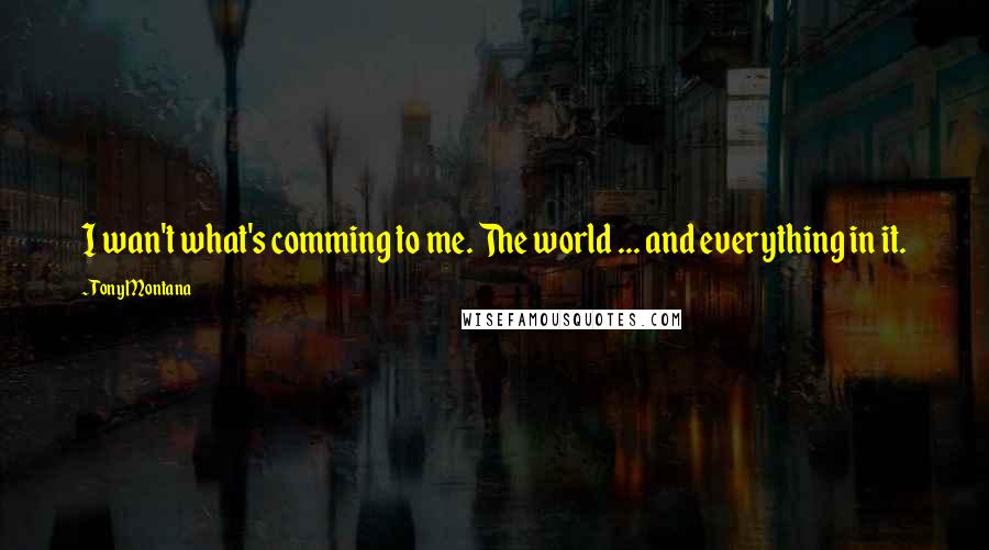 Tony Montana Quotes: I wan't what's comming to me. The world ... and everything in it.