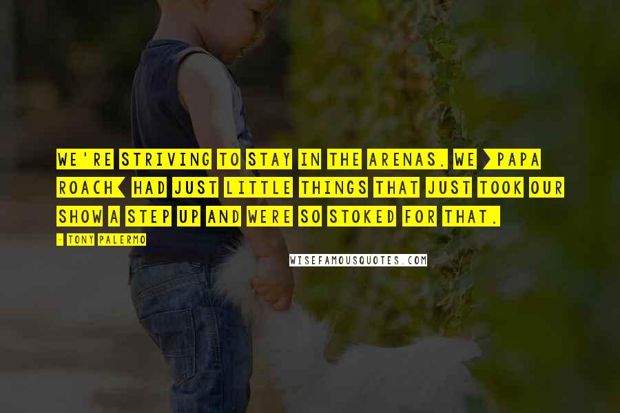 Tony Palermo Quotes: We're striving to stay in the arenas. We [Papa Roach] had just little things that just took our show a step up and were so stoked for that.