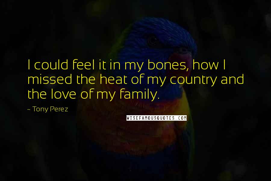 Tony Perez Quotes: I could feel it in my bones, how I missed the heat of my country and the love of my family.