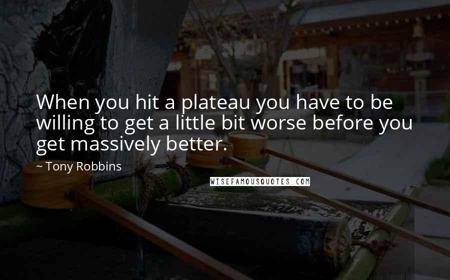 Tony Robbins Quotes: When you hit a plateau you have to be willing to get a little bit worse before you get massively better.