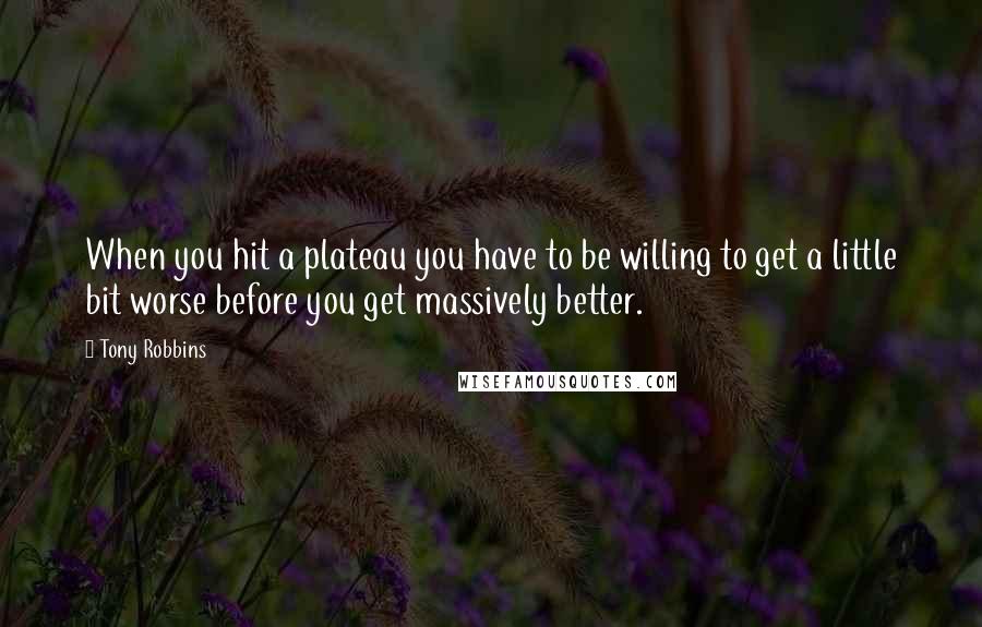 Tony Robbins Quotes: When you hit a plateau you have to be willing to get a little bit worse before you get massively better.