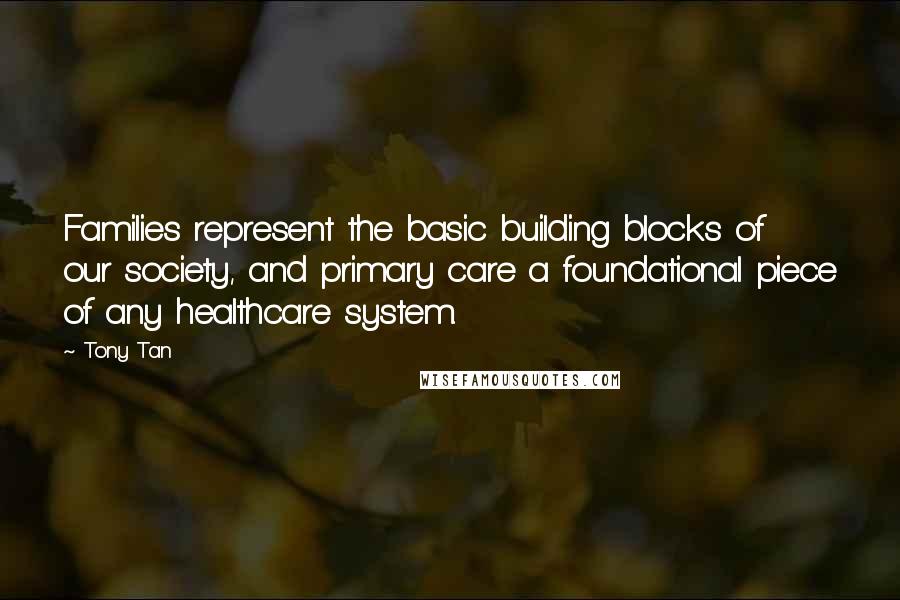 Tony Tan Quotes: Families represent the basic building blocks of our society, and primary care a foundational piece of any healthcare system.