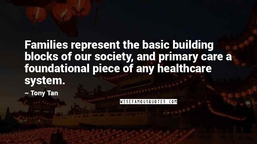 Tony Tan Quotes: Families represent the basic building blocks of our society, and primary care a foundational piece of any healthcare system.