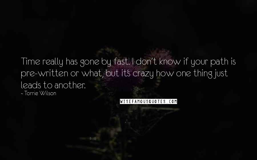 Torrie Wilson Quotes: Time really has gone by fast. I don't know if your path is pre-written or what, but it's crazy how one thing just leads to another.