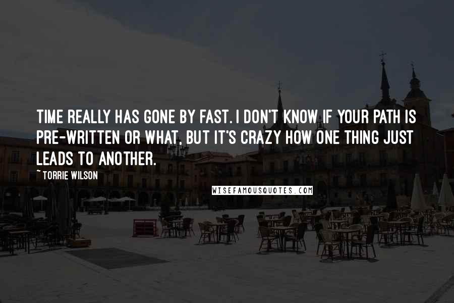Torrie Wilson Quotes: Time really has gone by fast. I don't know if your path is pre-written or what, but it's crazy how one thing just leads to another.