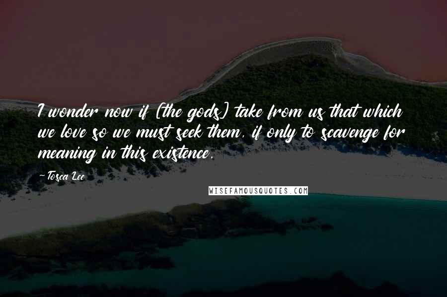 Tosca Lee Quotes: I wonder now if [the gods] take from us that which we love so we must seek them, if only to scavenge for meaning in this existence.