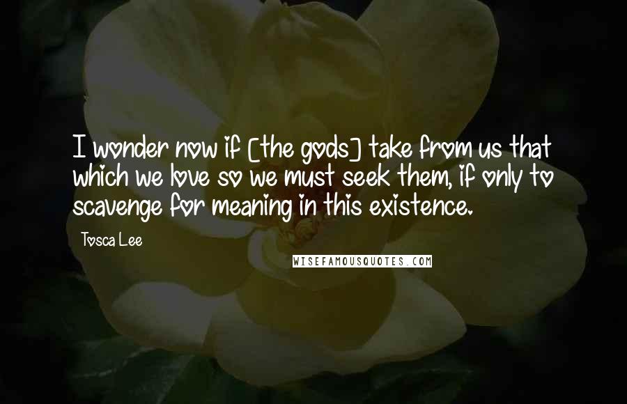 Tosca Lee Quotes: I wonder now if [the gods] take from us that which we love so we must seek them, if only to scavenge for meaning in this existence.