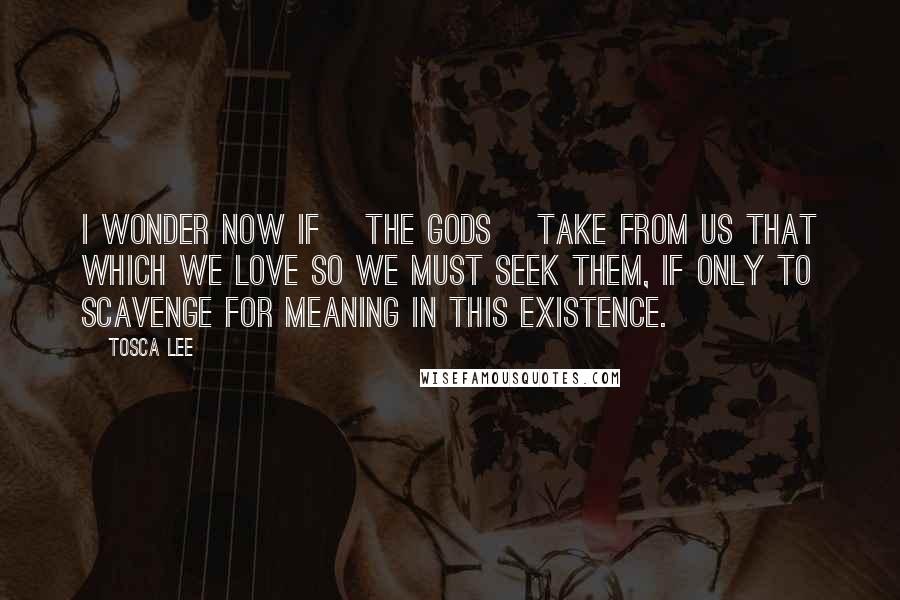 Tosca Lee Quotes: I wonder now if [the gods] take from us that which we love so we must seek them, if only to scavenge for meaning in this existence.