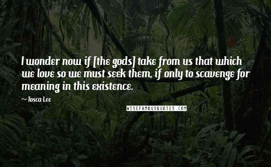 Tosca Lee Quotes: I wonder now if [the gods] take from us that which we love so we must seek them, if only to scavenge for meaning in this existence.