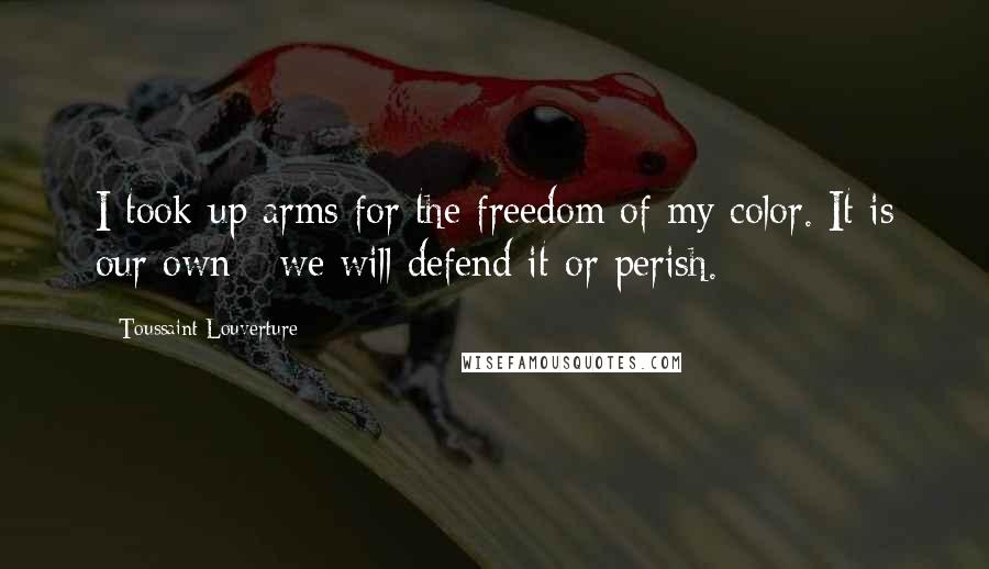 Toussaint Louverture Quotes: I took up arms for the freedom of my color. It is our own - we will defend it or perish.