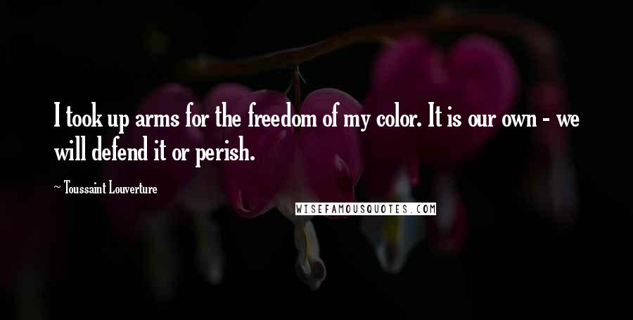 Toussaint Louverture Quotes: I took up arms for the freedom of my color. It is our own - we will defend it or perish.