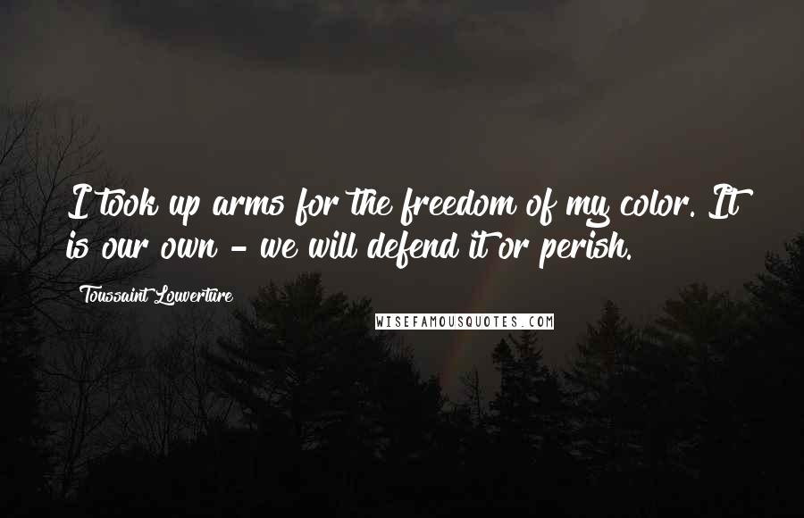 Toussaint Louverture Quotes: I took up arms for the freedom of my color. It is our own - we will defend it or perish.