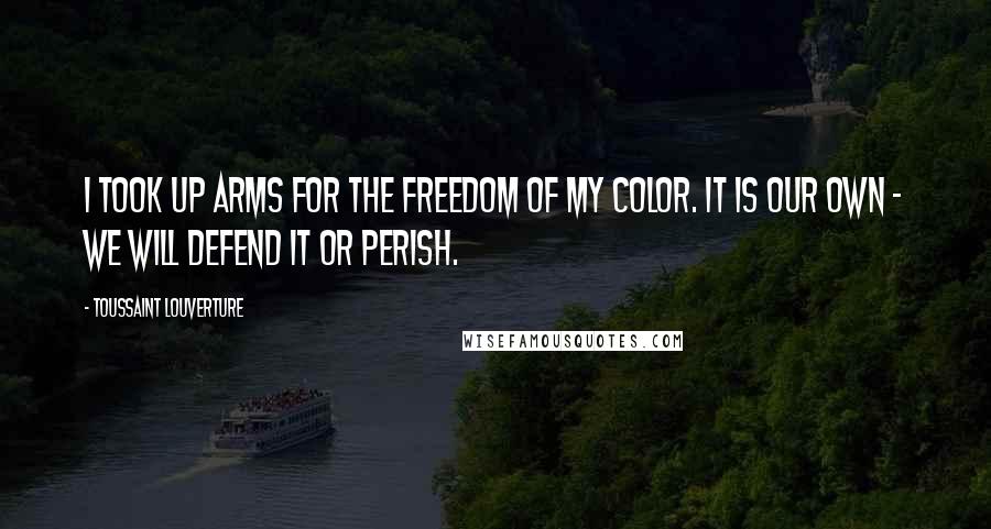 Toussaint Louverture Quotes: I took up arms for the freedom of my color. It is our own - we will defend it or perish.