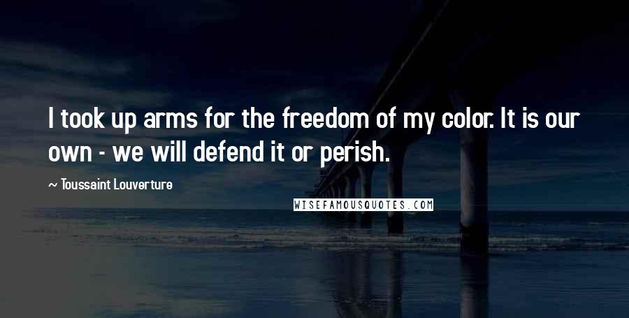 Toussaint Louverture Quotes: I took up arms for the freedom of my color. It is our own - we will defend it or perish.