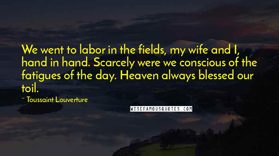 Toussaint Louverture Quotes: We went to labor in the fields, my wife and I, hand in hand. Scarcely were we conscious of the fatigues of the day. Heaven always blessed our toil.