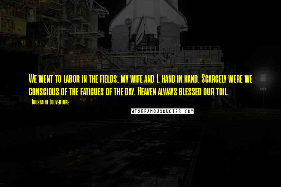 Toussaint Louverture Quotes: We went to labor in the fields, my wife and I, hand in hand. Scarcely were we conscious of the fatigues of the day. Heaven always blessed our toil.