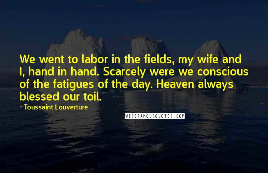 Toussaint Louverture Quotes: We went to labor in the fields, my wife and I, hand in hand. Scarcely were we conscious of the fatigues of the day. Heaven always blessed our toil.