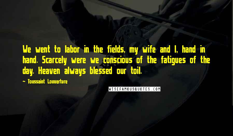 Toussaint Louverture Quotes: We went to labor in the fields, my wife and I, hand in hand. Scarcely were we conscious of the fatigues of the day. Heaven always blessed our toil.