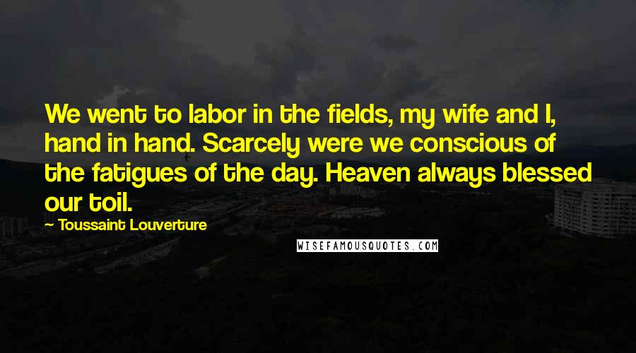 Toussaint Louverture Quotes: We went to labor in the fields, my wife and I, hand in hand. Scarcely were we conscious of the fatigues of the day. Heaven always blessed our toil.