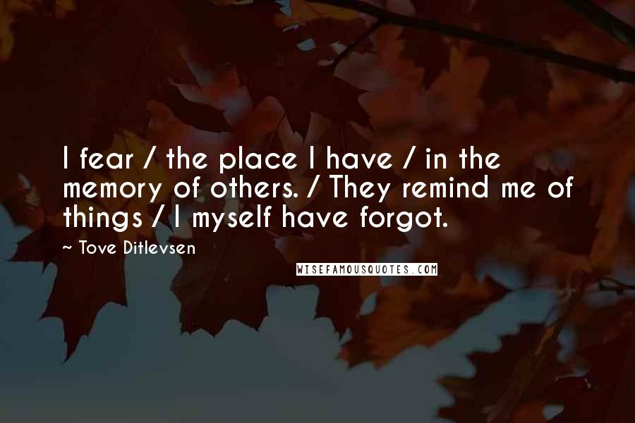 Tove Ditlevsen Quotes: I fear / the place I have / in the memory of others. / They remind me of things / I myself have forgot.