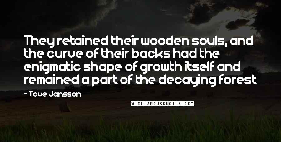Tove Jansson Quotes: They retained their wooden souls, and the curve of their backs had the enigmatic shape of growth itself and remained a part of the decaying forest