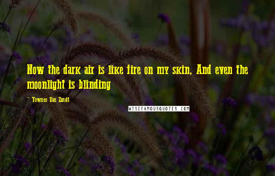 Townes Van Zandt Quotes: Now the dark air is like fire on my skin, And even the moonlight is blinding