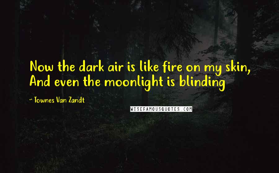 Townes Van Zandt Quotes: Now the dark air is like fire on my skin, And even the moonlight is blinding