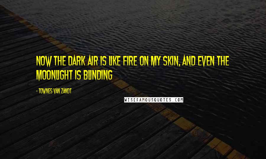 Townes Van Zandt Quotes: Now the dark air is like fire on my skin, And even the moonlight is blinding