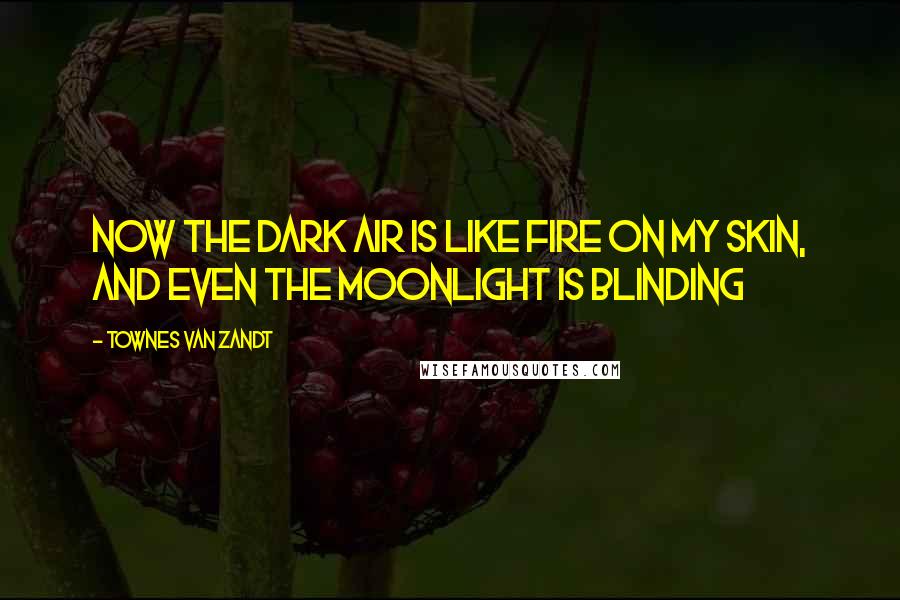 Townes Van Zandt Quotes: Now the dark air is like fire on my skin, And even the moonlight is blinding