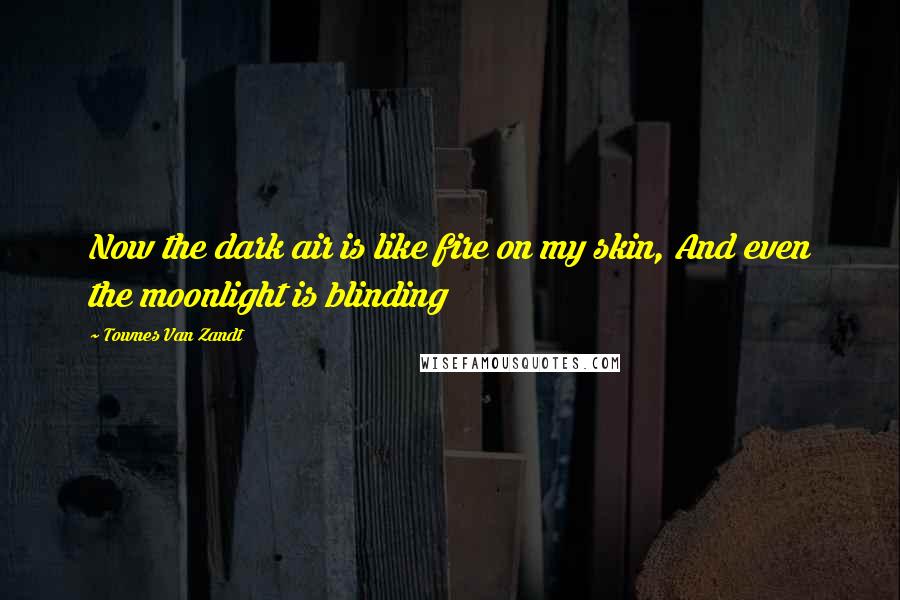 Townes Van Zandt Quotes: Now the dark air is like fire on my skin, And even the moonlight is blinding