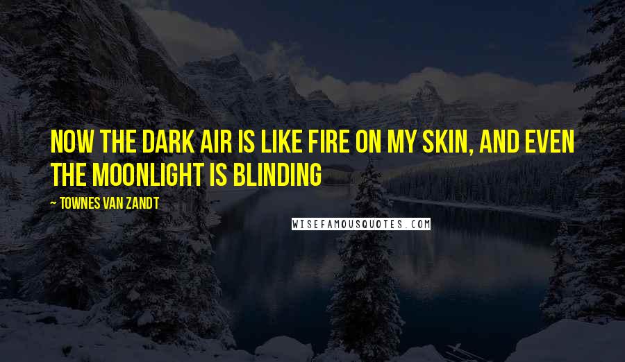 Townes Van Zandt Quotes: Now the dark air is like fire on my skin, And even the moonlight is blinding