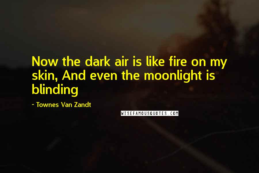 Townes Van Zandt Quotes: Now the dark air is like fire on my skin, And even the moonlight is blinding