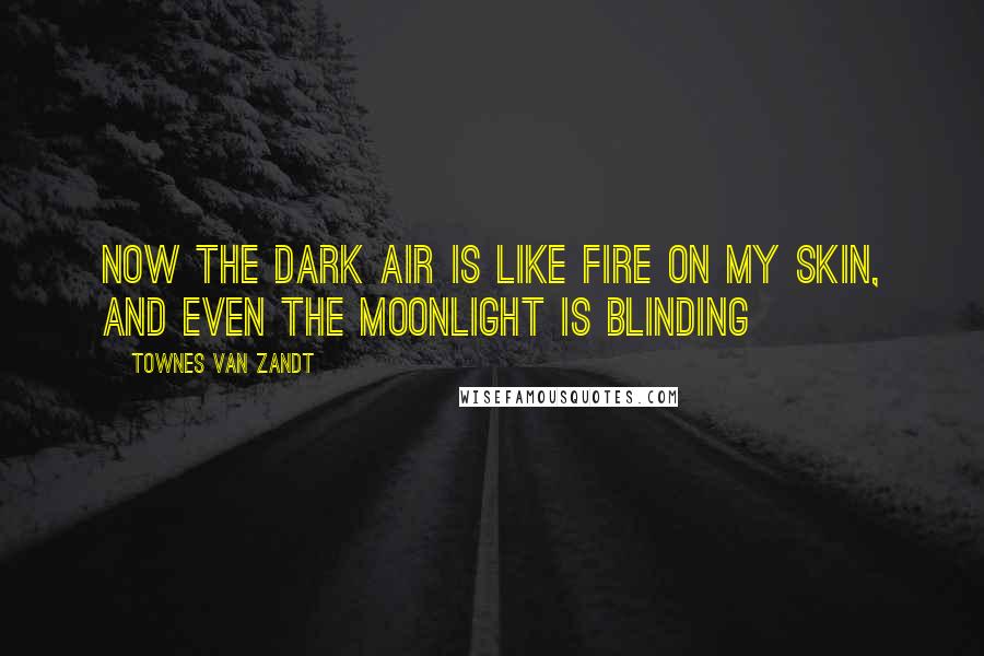 Townes Van Zandt Quotes: Now the dark air is like fire on my skin, And even the moonlight is blinding