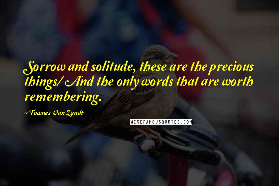 Townes Van Zandt Quotes: Sorrow and solitude, these are the precious things/ And the only words that are worth remembering.