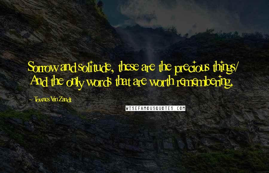 Townes Van Zandt Quotes: Sorrow and solitude, these are the precious things/ And the only words that are worth remembering.