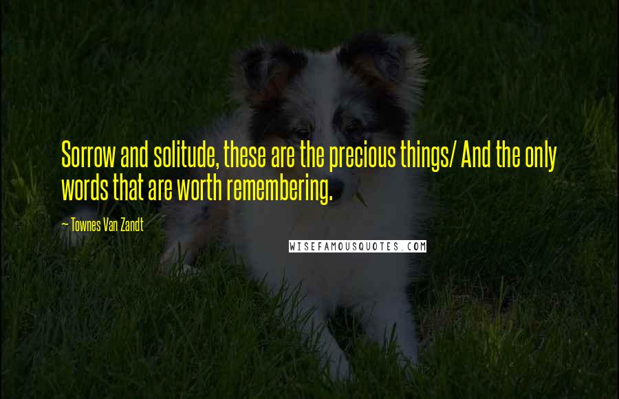 Townes Van Zandt Quotes: Sorrow and solitude, these are the precious things/ And the only words that are worth remembering.