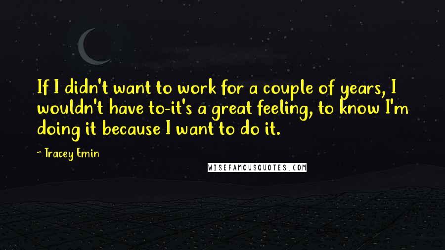 Tracey Emin Quotes: If I didn't want to work for a couple of years, I wouldn't have to-it's a great feeling, to know I'm doing it because I want to do it.