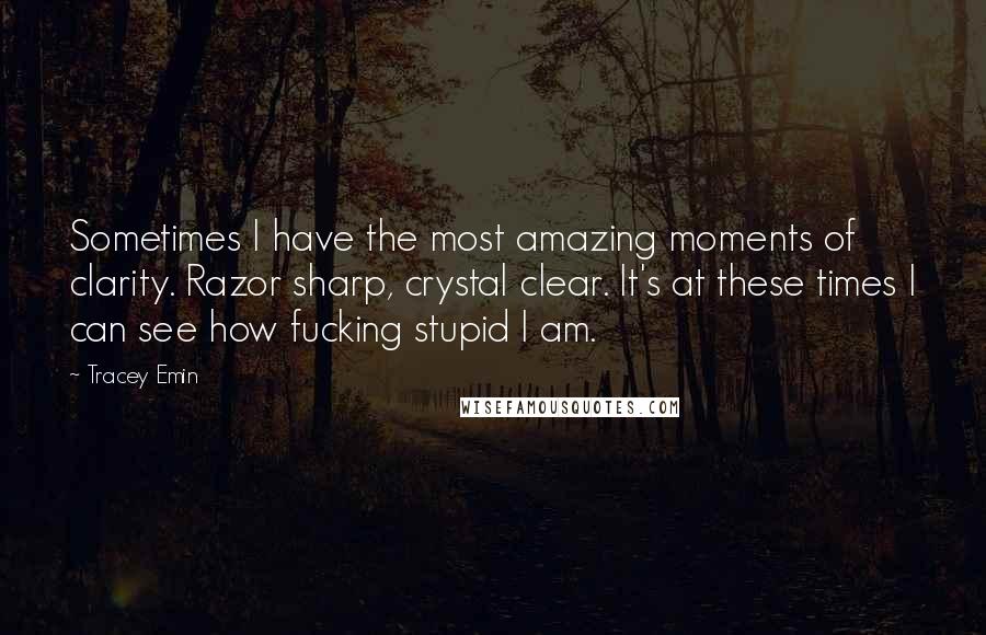 Tracey Emin Quotes: Sometimes I have the most amazing moments of clarity. Razor sharp, crystal clear. It's at these times I can see how fucking stupid I am.