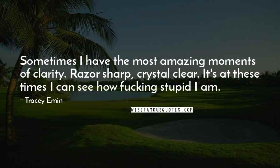 Tracey Emin Quotes: Sometimes I have the most amazing moments of clarity. Razor sharp, crystal clear. It's at these times I can see how fucking stupid I am.