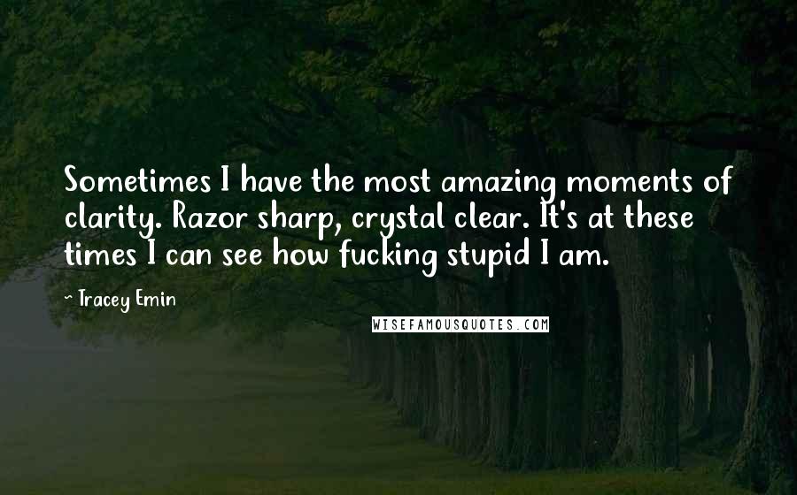 Tracey Emin Quotes: Sometimes I have the most amazing moments of clarity. Razor sharp, crystal clear. It's at these times I can see how fucking stupid I am.