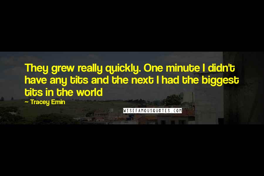 Tracey Emin Quotes: They grew really quickly. One minute I didn't have any tits and the next I had the biggest tits in the world