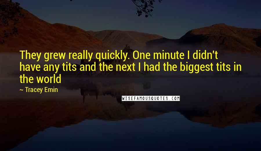 Tracey Emin Quotes: They grew really quickly. One minute I didn't have any tits and the next I had the biggest tits in the world