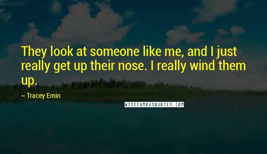 Tracey Emin Quotes: They look at someone like me, and I just really get up their nose. I really wind them up.