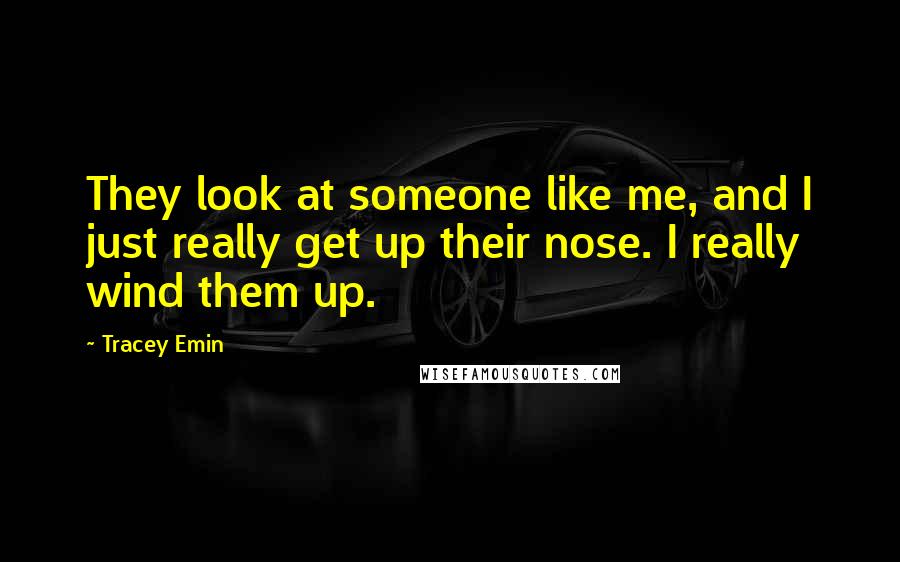 Tracey Emin Quotes: They look at someone like me, and I just really get up their nose. I really wind them up.