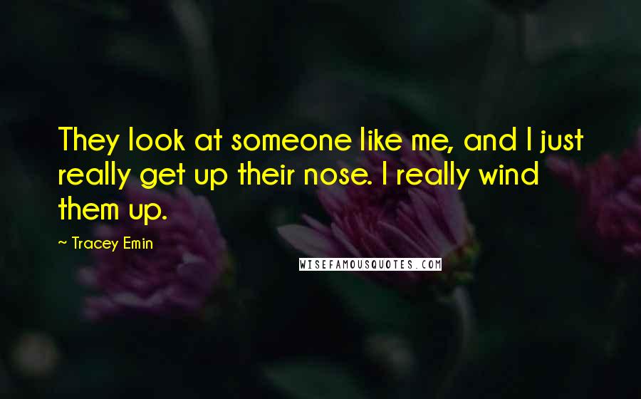 Tracey Emin Quotes: They look at someone like me, and I just really get up their nose. I really wind them up.