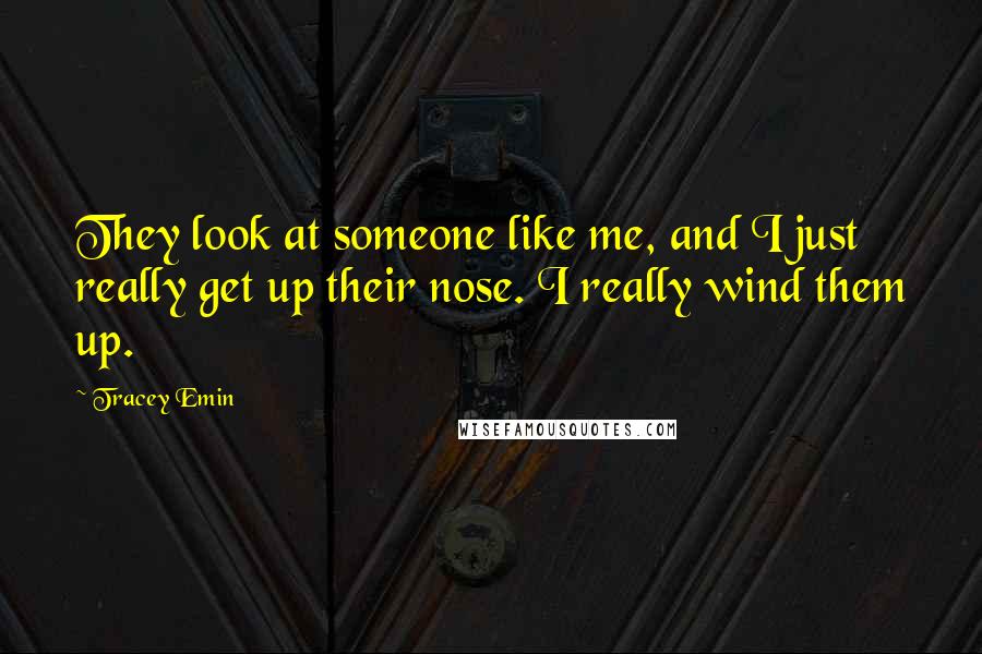 Tracey Emin Quotes: They look at someone like me, and I just really get up their nose. I really wind them up.
