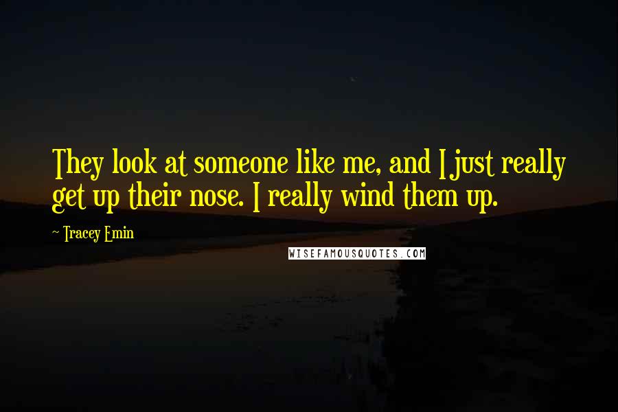 Tracey Emin Quotes: They look at someone like me, and I just really get up their nose. I really wind them up.